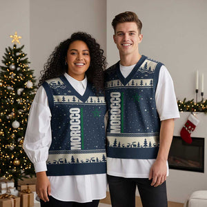 Morocco Green Star Flag Patriotic Moroccan Pride V-Neck Knit Sweater Vest TS11 Navy Beige Print Your Wear