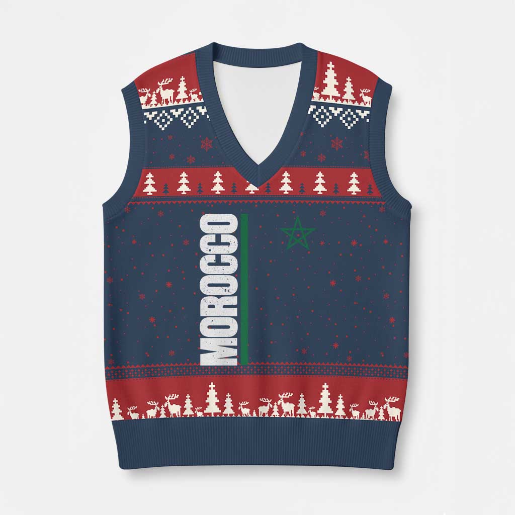 Morocco Green Star Flag Patriotic Moroccan Pride V-Neck Knit Sweater Vest TS11 Navy Red Print Your Wear