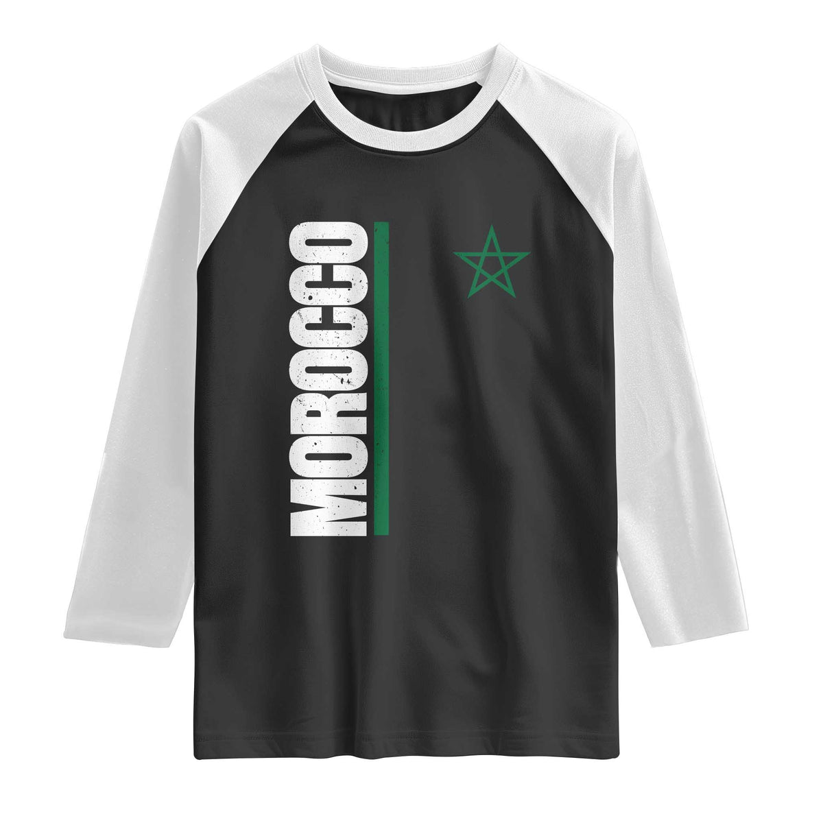 Morocco Green Star Flag Patriotic Moroccan Pride Raglan Shirt TS11 Black White Print Your Wear