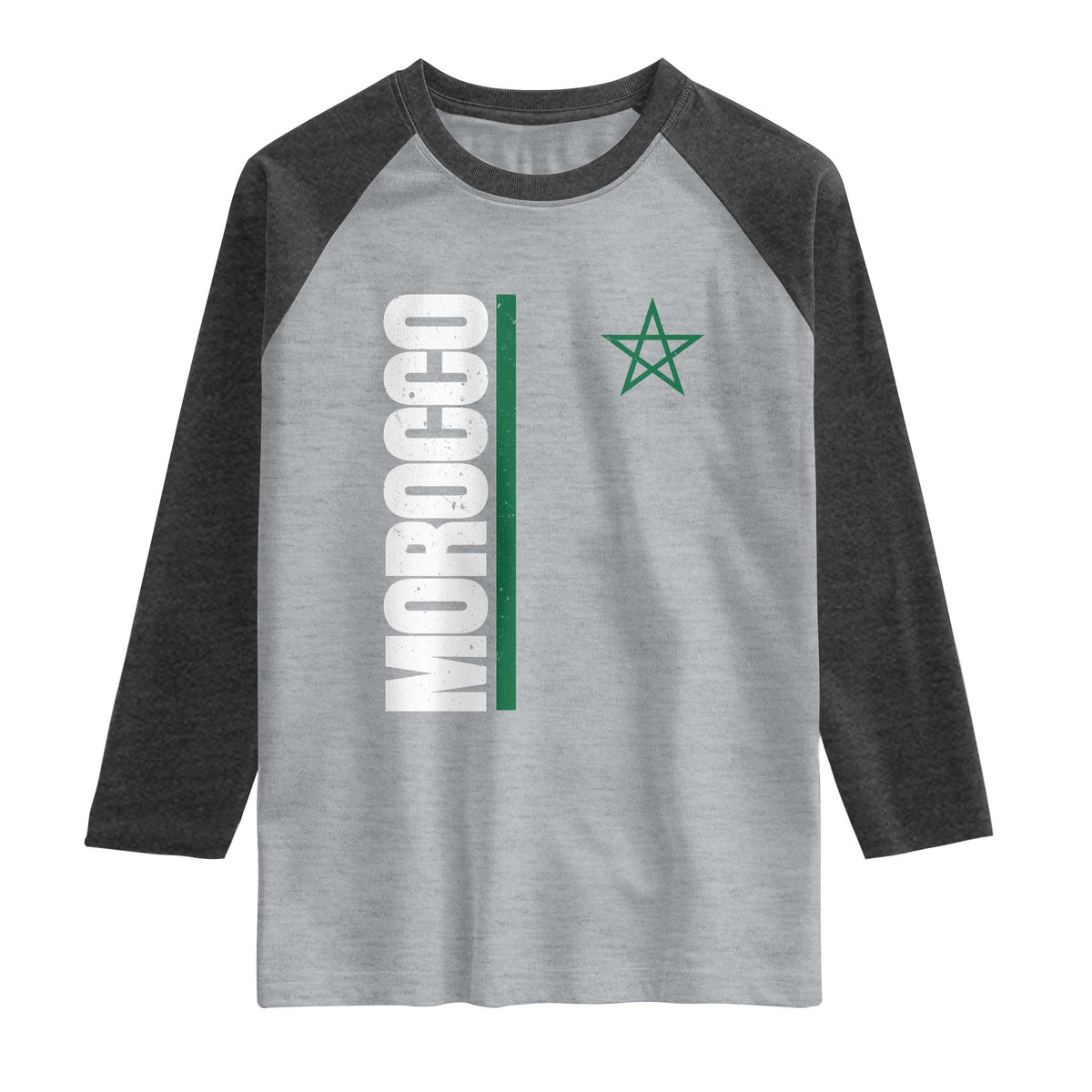 Morocco Green Star Flag Patriotic Moroccan Pride Raglan Shirt TS11 Heather Gray Heather Charcoal Print Your Wear