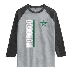Morocco Green Star Flag Patriotic Moroccan Pride Raglan Shirt TS11 Heather Gray Heather Charcoal Print Your Wear
