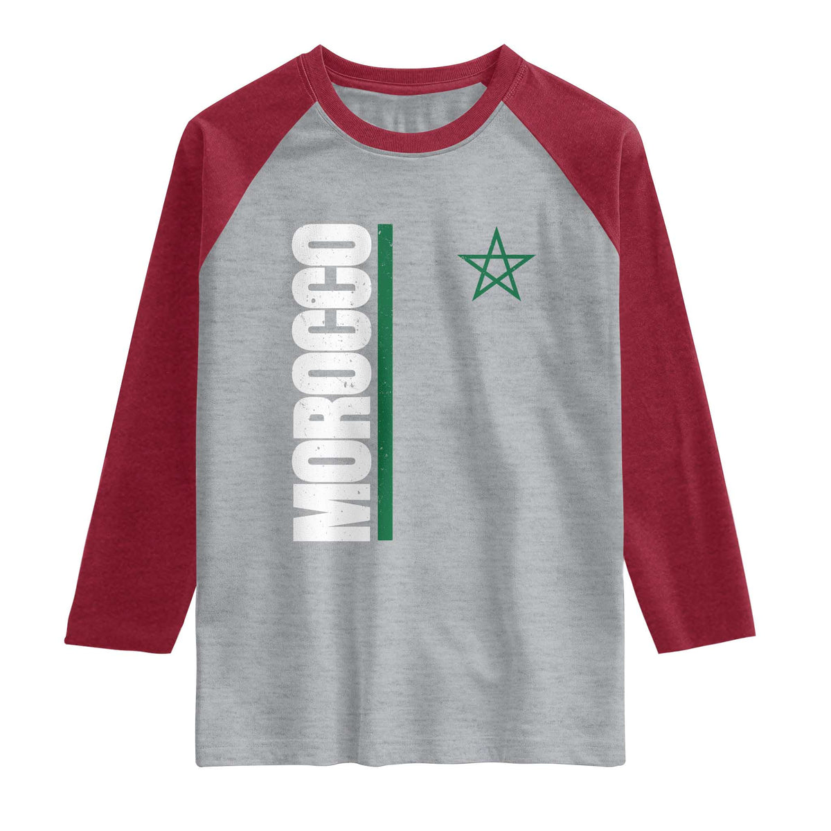 Morocco Green Star Flag Patriotic Moroccan Pride Raglan Shirt TS11 Heather Gray Heather Red Print Your Wear