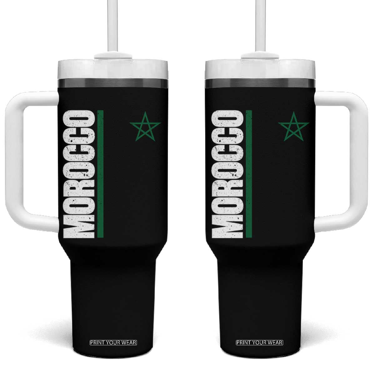 Morocco Green Star Flag Patriotic Moroccan Pride Tumbler With Handle TS11 One Size: 40 oz Black Print Your Wear