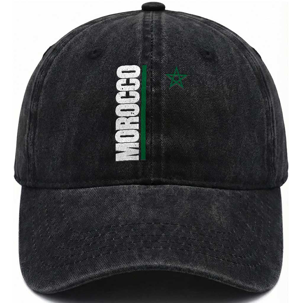 Morocco Green Star Flag Patriotic Moroccan Pride Washed Cotton Baseball Cap TS11 Print Your Wear