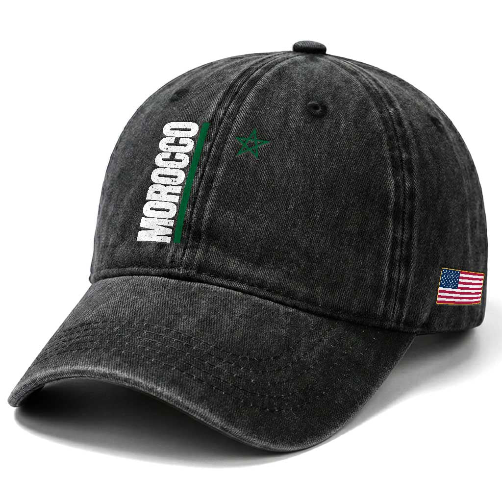 Morocco Green Star Flag Patriotic Moroccan Pride Washed Cotton Baseball Cap TS11 Print Your Wear