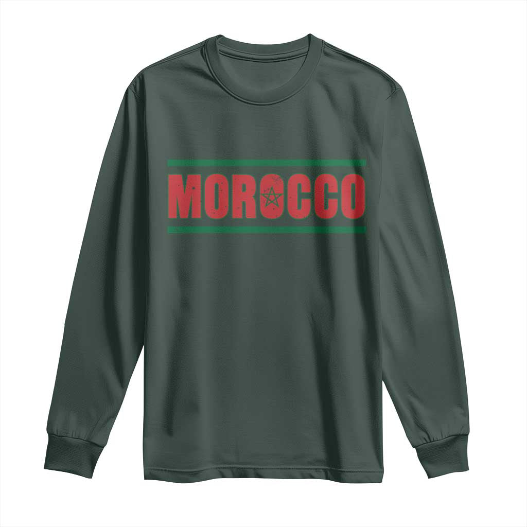 Proud Moroccan Vintage Marocco Flag Green Stripes Long Sleeve Shirt TS11 Dark Forest Green Print Your Wear