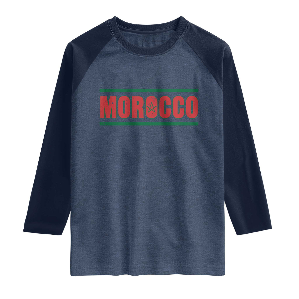 Proud Moroccan Vintage Marocco Flag Green Stripes Raglan Shirt TS11 Heather Denim Navy Print Your Wear