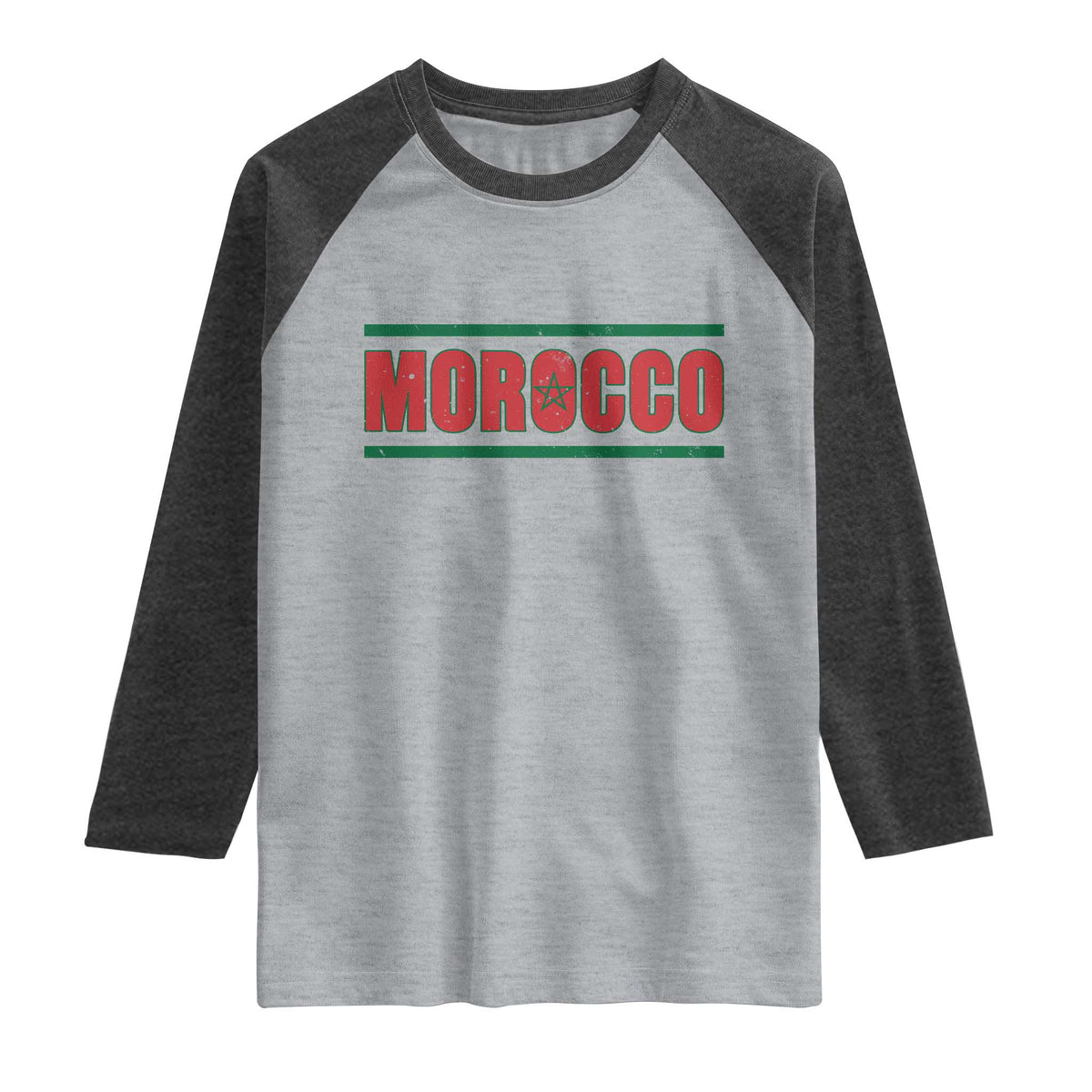 Proud Moroccan Vintage Marocco Flag Green Stripes Raglan Shirt TS11 Heather Gray Heather Charcoal Print Your Wear