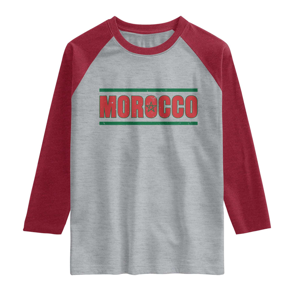 Proud Moroccan Vintage Marocco Flag Green Stripes Raglan Shirt TS11 Heather Gray Heather Red Print Your Wear