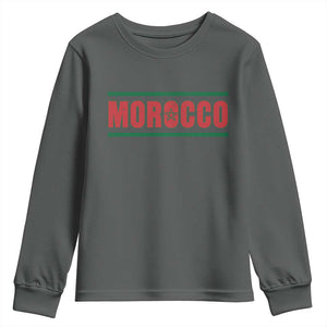 Proud Moroccan Vintage Marocco Flag Green Stripes Youth Sweatshirt TS11 Dark Heather Print Your Wear