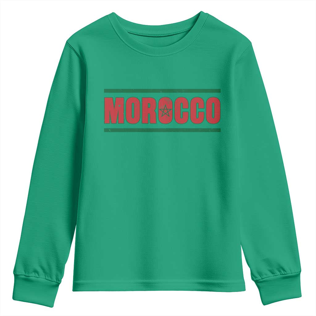 Proud Moroccan Vintage Marocco Flag Green Stripes Youth Sweatshirt TS11 Irish Green Print Your Wear