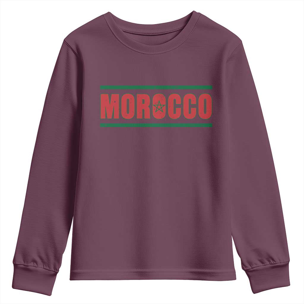 Proud Moroccan Vintage Marocco Flag Green Stripes Youth Sweatshirt TS11 Maroon Print Your Wear