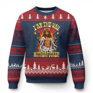 Funny Jesus LitRPG I Am The Way Motherfucker Ugly Christmas Sweater