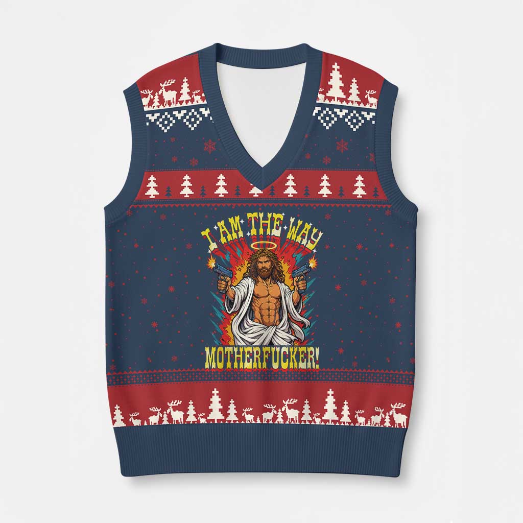 Funny Jesus LitRPG I Am The Way Motherfucker V-Neck Knit Sweater Vest