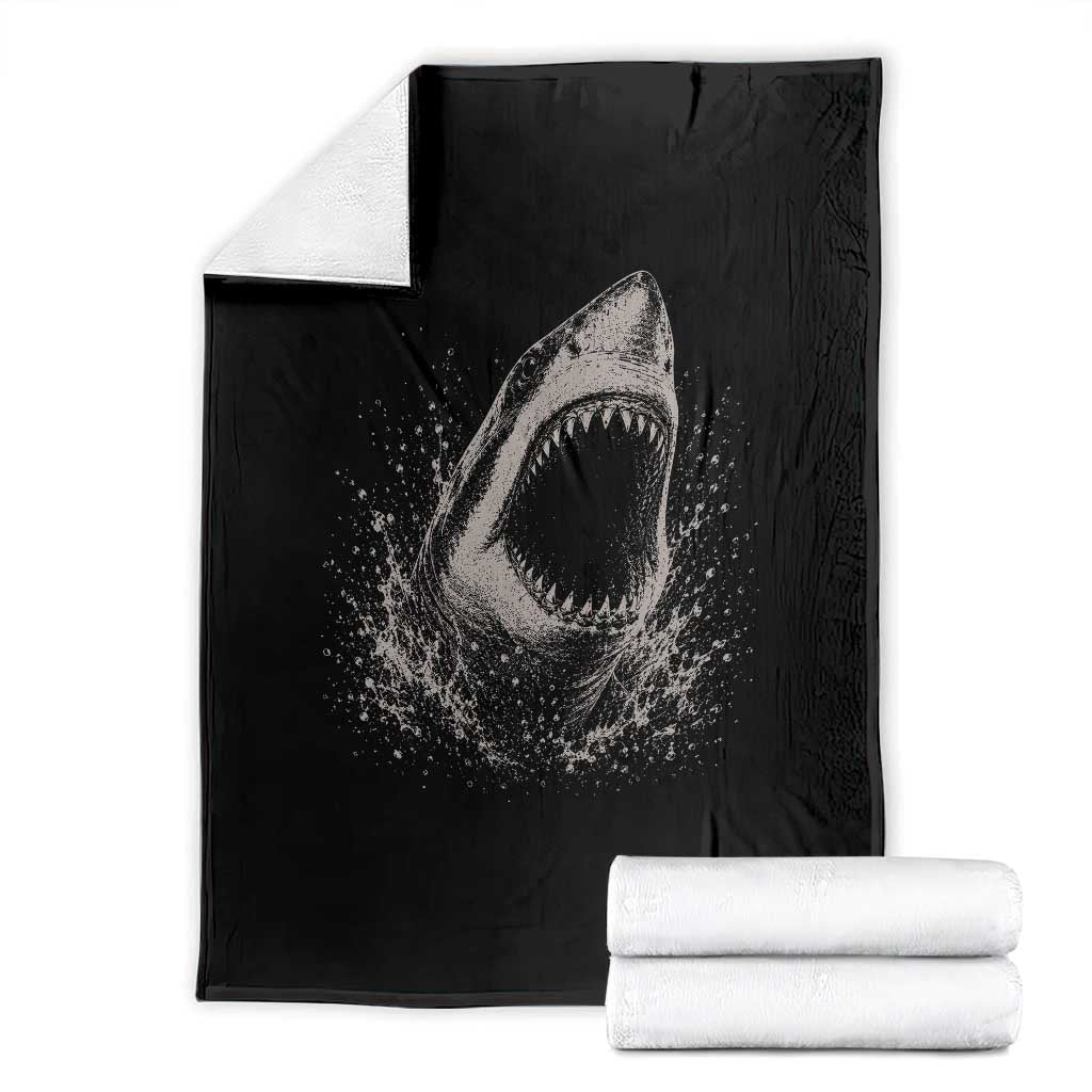 Vintage Great White Shark Jaw Graphic Throw Blanket Marine Life Gifts TS11 Black Print Your Wear