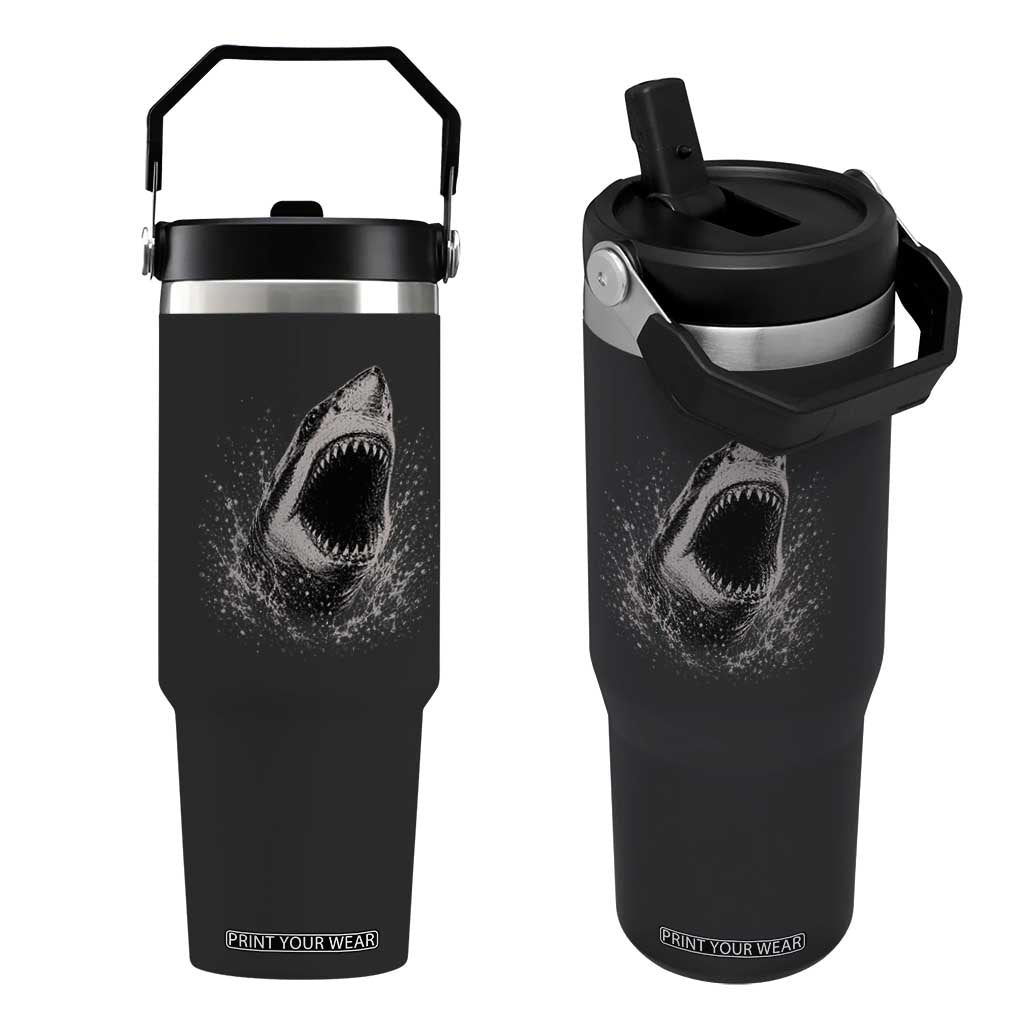 Vintage Great White Shark Jaw Graphic Flip Straw Tumbler Marine Life Gifts TS11 One Size: 30 oz Black Print Your Wear