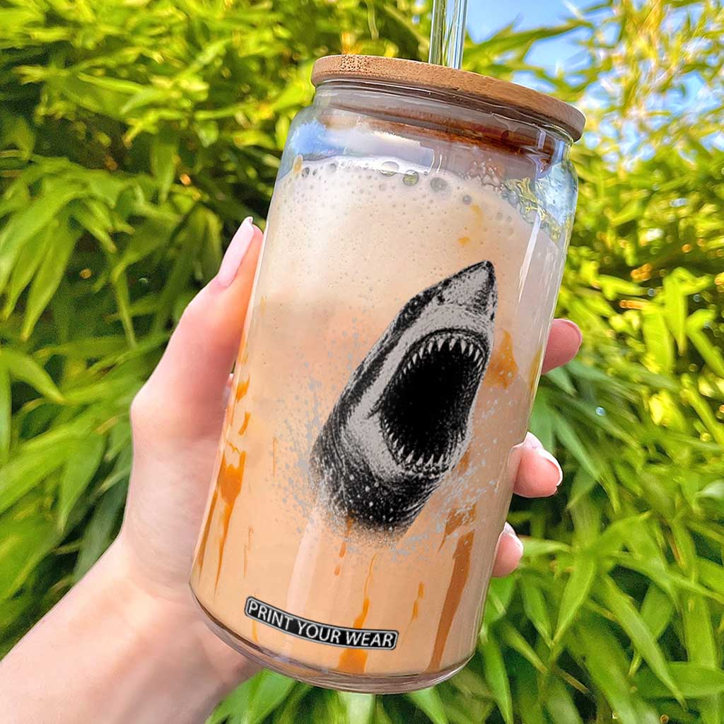 Vintage Great White Shark Jaw Graphic Glass Can Marine Life Gifts TS11 Black Print Your Wear