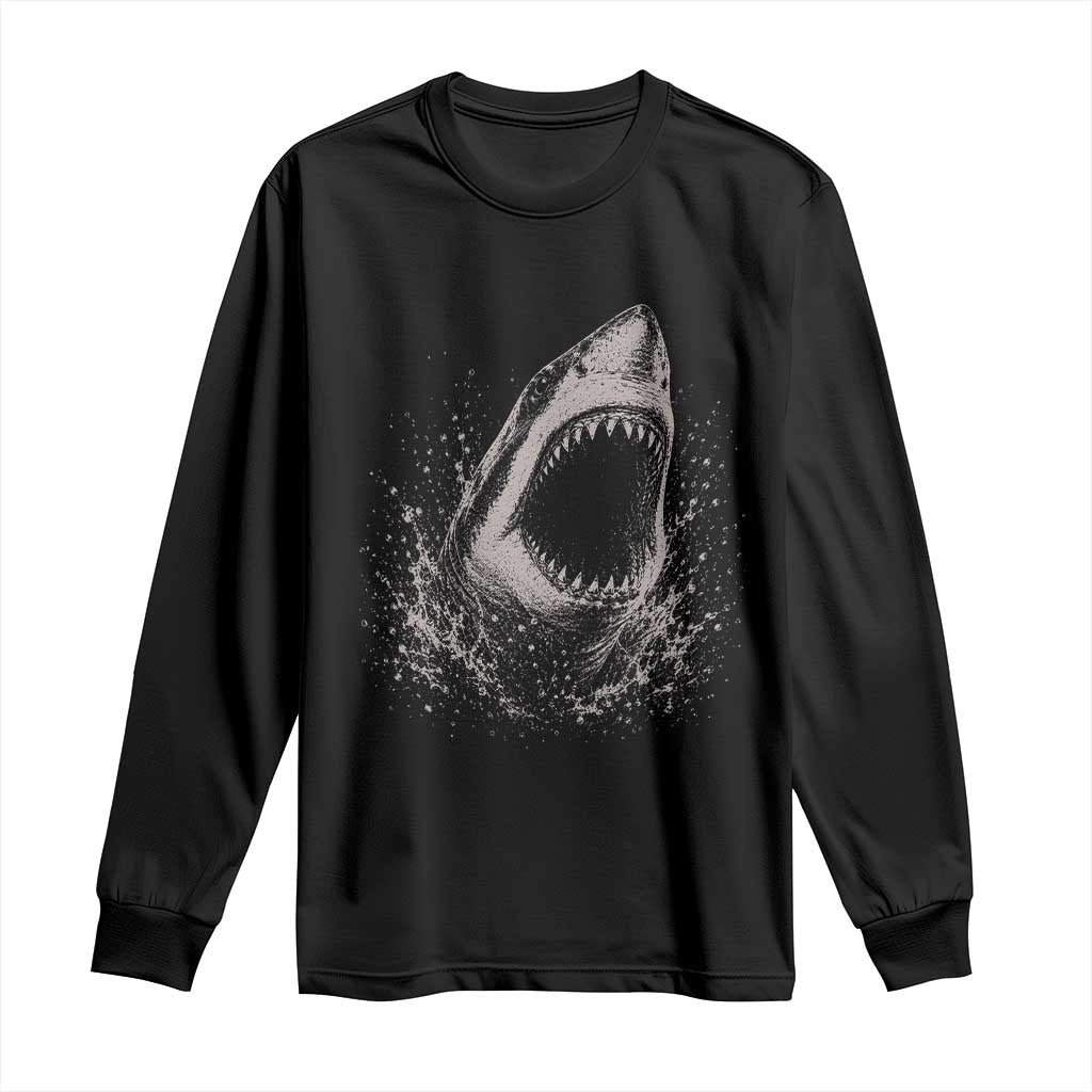 Vintage Great White Shark Jaw Graphic Long Sleeve Shirt Marine Life Gifts TS11 Black Print Your Wear