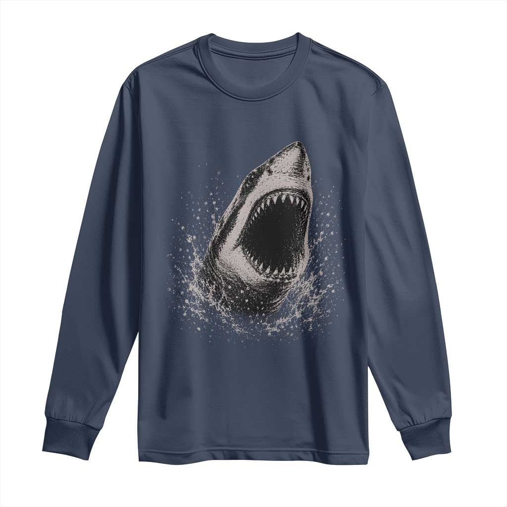 Vintage Great White Shark Jaw Graphic Long Sleeve Shirt Marine Life Gifts