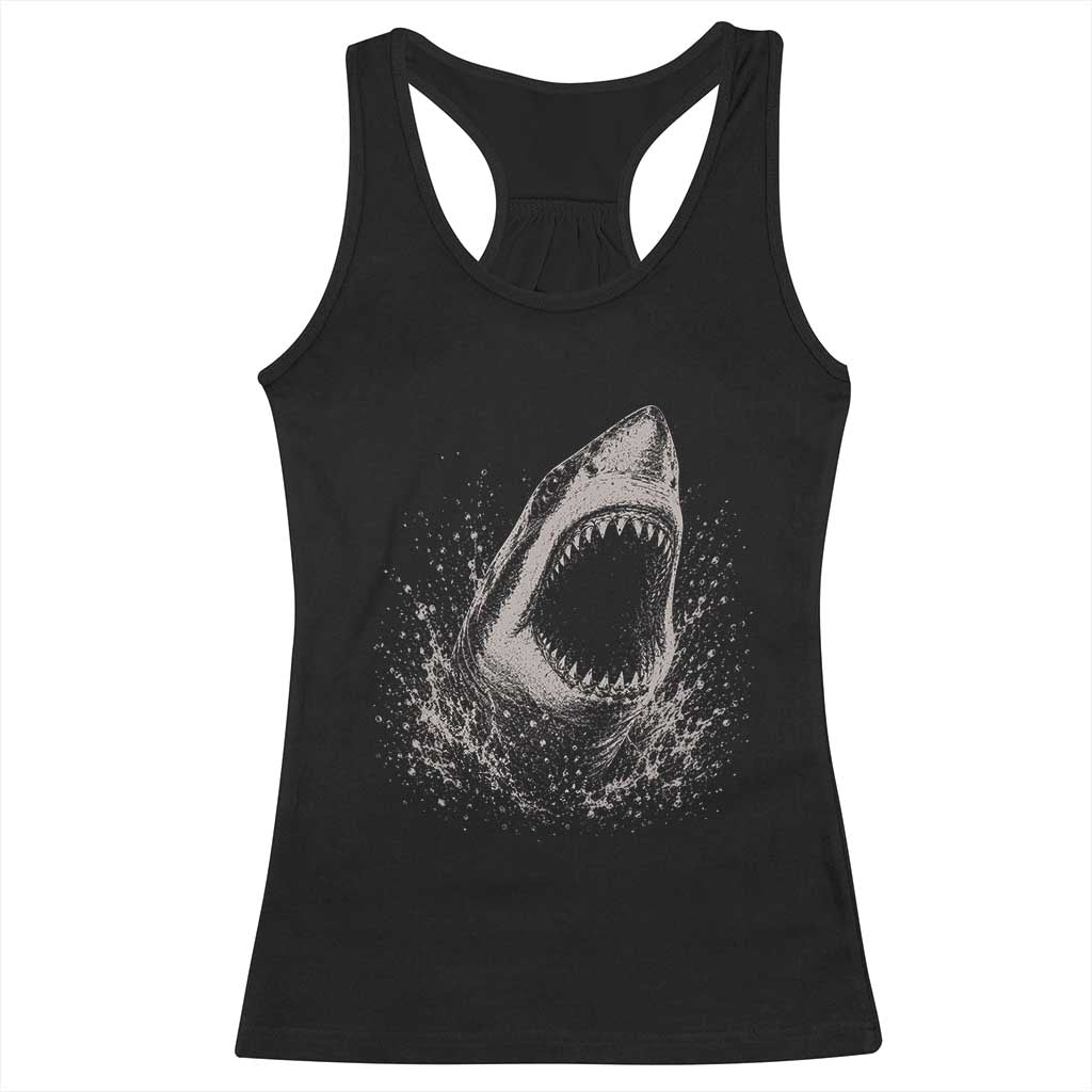 Vintage Great White Shark Jaw Graphic Racerback Tank Top Marine Life Gifts TS11 Black Print Your Wear