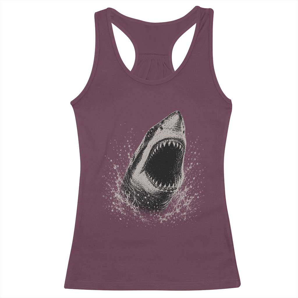 Vintage Great White Shark Jaw Graphic Racerback Tank Top Marine Life Gifts