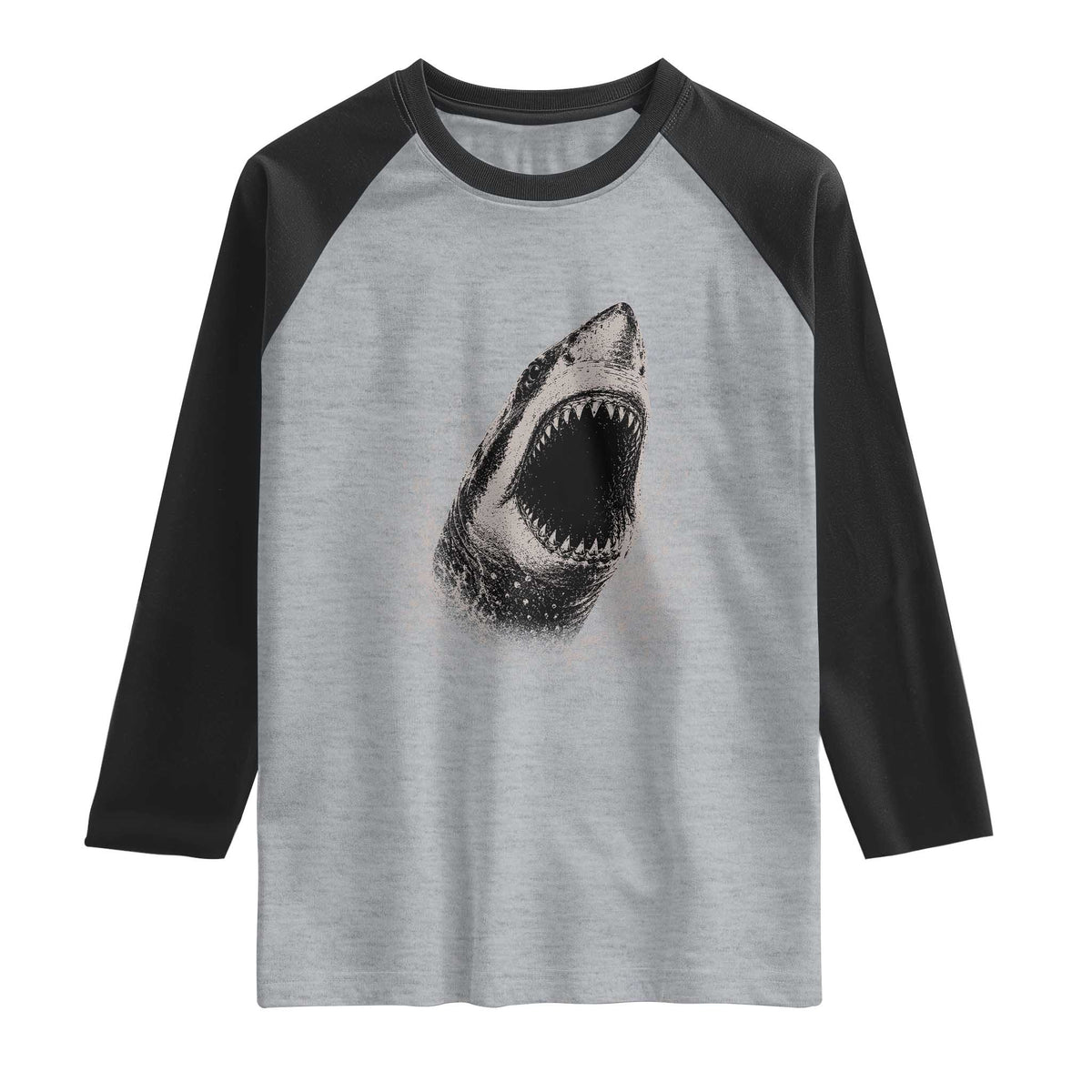 Vintage Great White Shark Jaw Graphic Raglan Shirt Marine Life Gifts