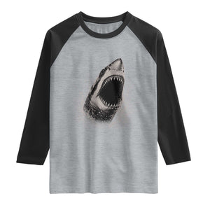 Vintage Great White Shark Jaw Graphic Raglan Shirt Marine Life Gifts