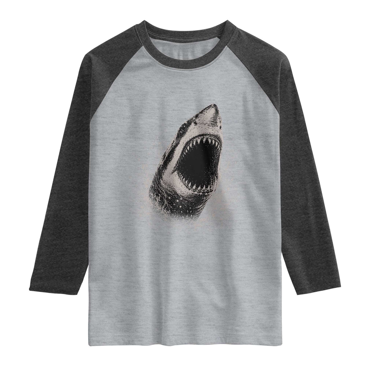 Vintage Great White Shark Jaw Graphic Raglan Shirt Marine Life Gifts