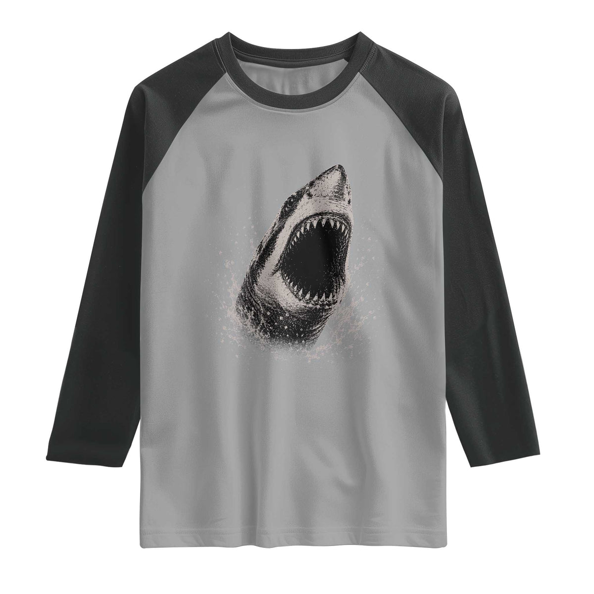 Vintage Great White Shark Jaw Graphic Raglan Shirt Marine Life Gifts