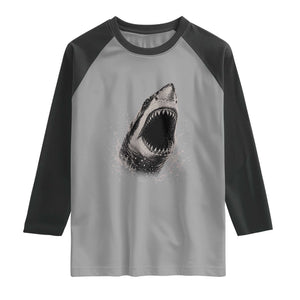 Vintage Great White Shark Jaw Graphic Raglan Shirt Marine Life Gifts