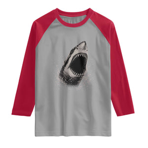 Vintage Great White Shark Jaw Graphic Raglan Shirt Marine Life Gifts