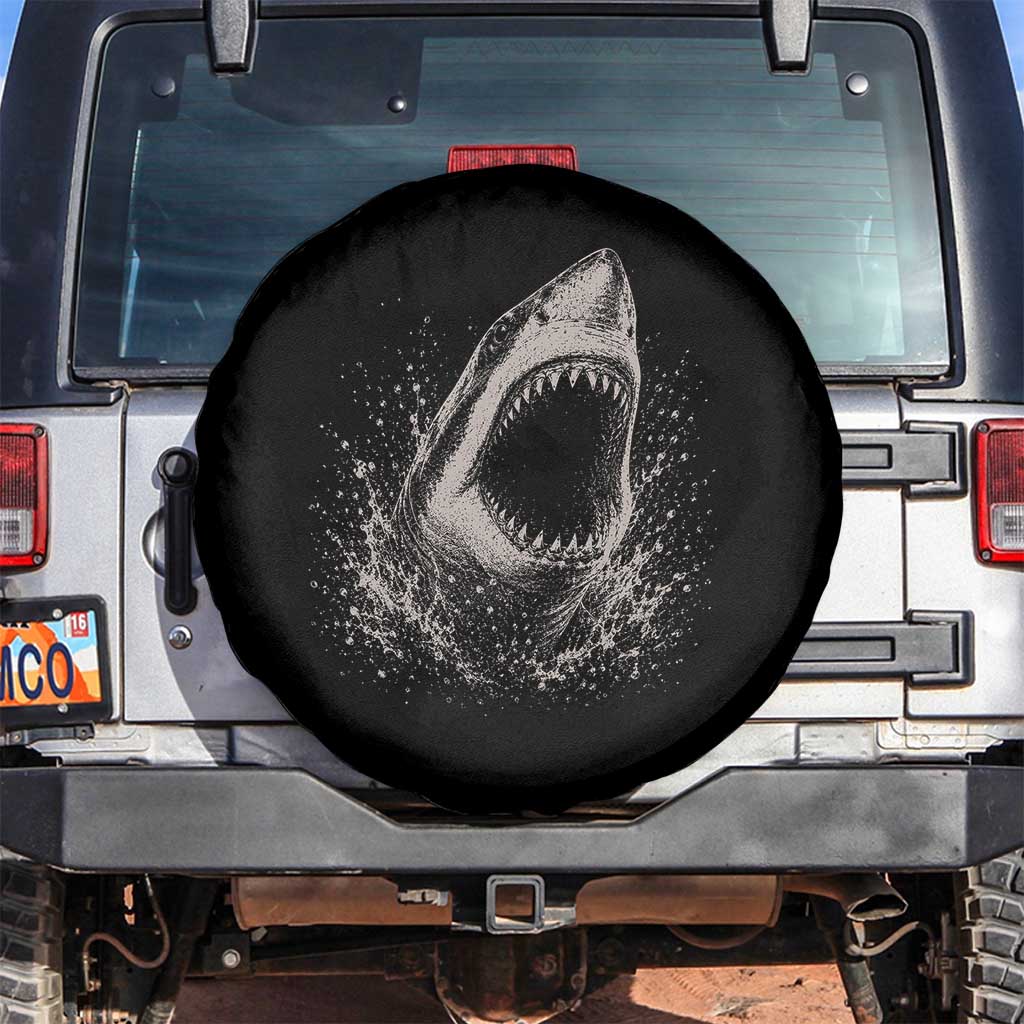 Vintage Great White Shark Jaw Graphic Spare Tire Cover Marine Life Gifts TS11 No hole Black Print Your Wear