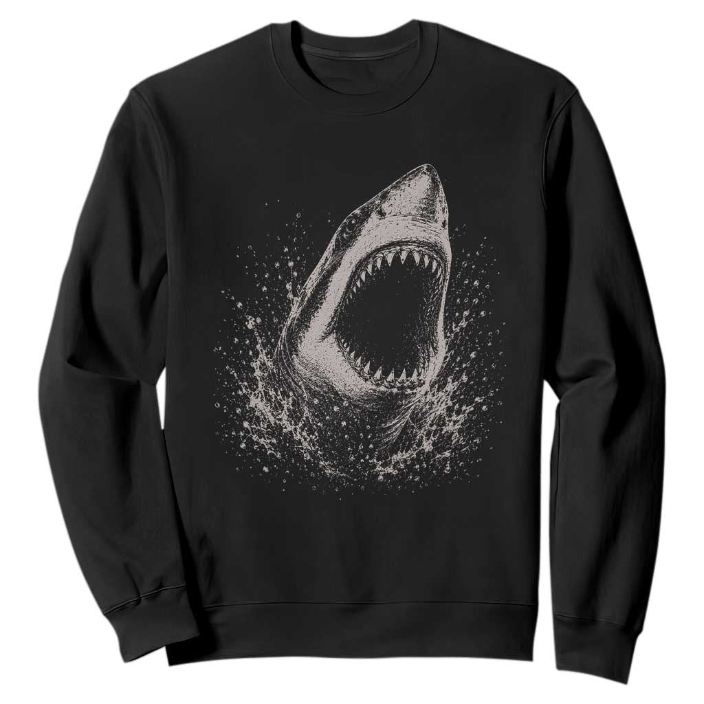 Vintage Great White Shark Jaw Graphic Sweatshirt Marine Life Gifts