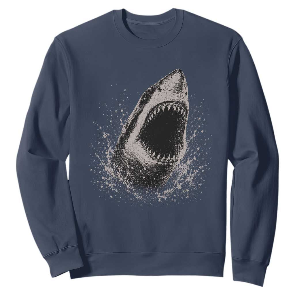 Vintage Great White Shark Jaw Graphic Sweatshirt Marine Life Gifts