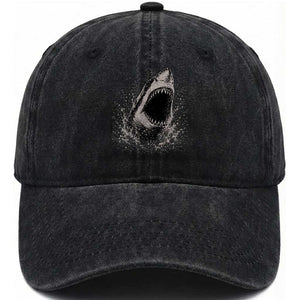 Vintage Great White Shark Jaw Graphic Washed Cotton Baseball Cap Marine Life Gifts