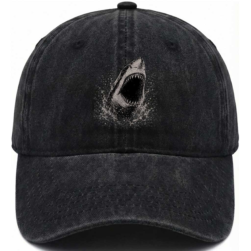 Vintage Great White Shark Jaw Graphic Washed Cotton Baseball Cap Marine Life Gifts TS11 Print Your Wear