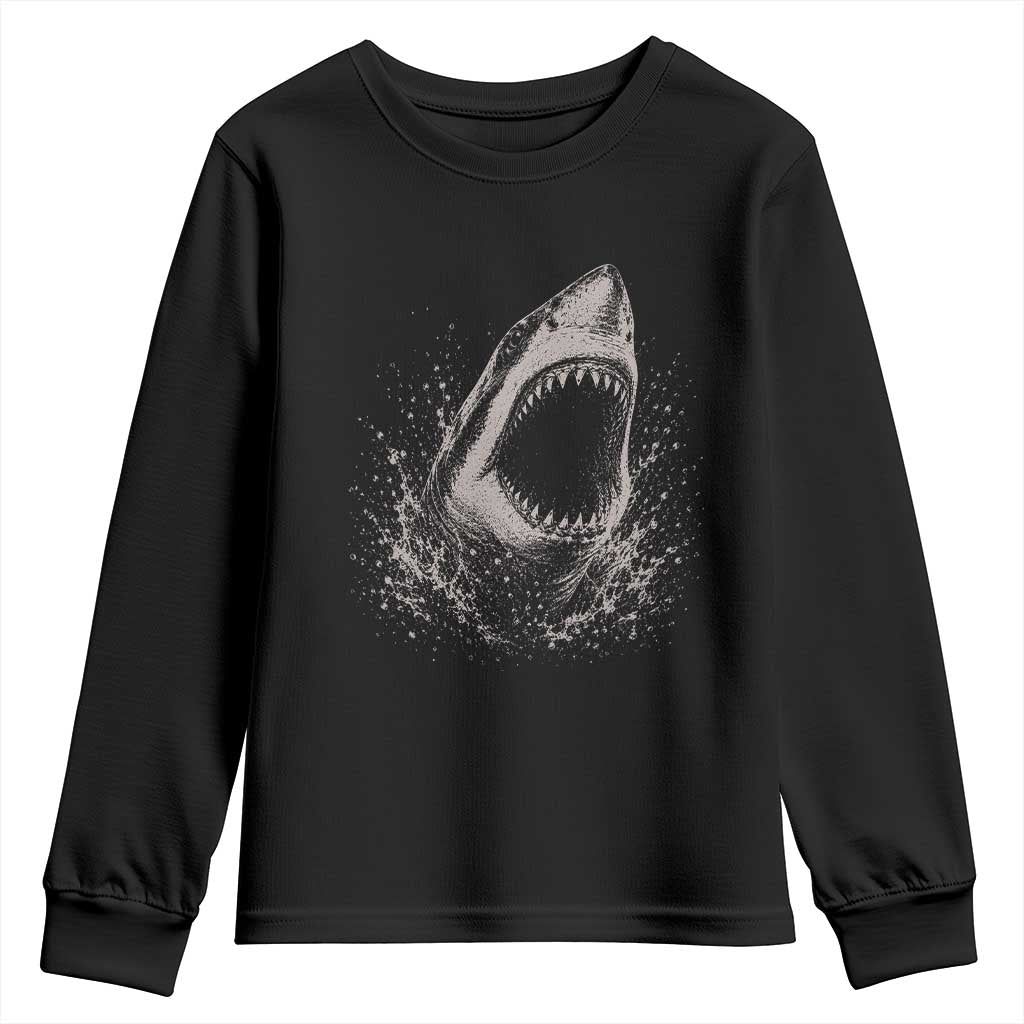 Vintage Great White Shark Jaw Graphic Youth Sweatshirt Marine Life Gifts TS11 Black Print Your Wear