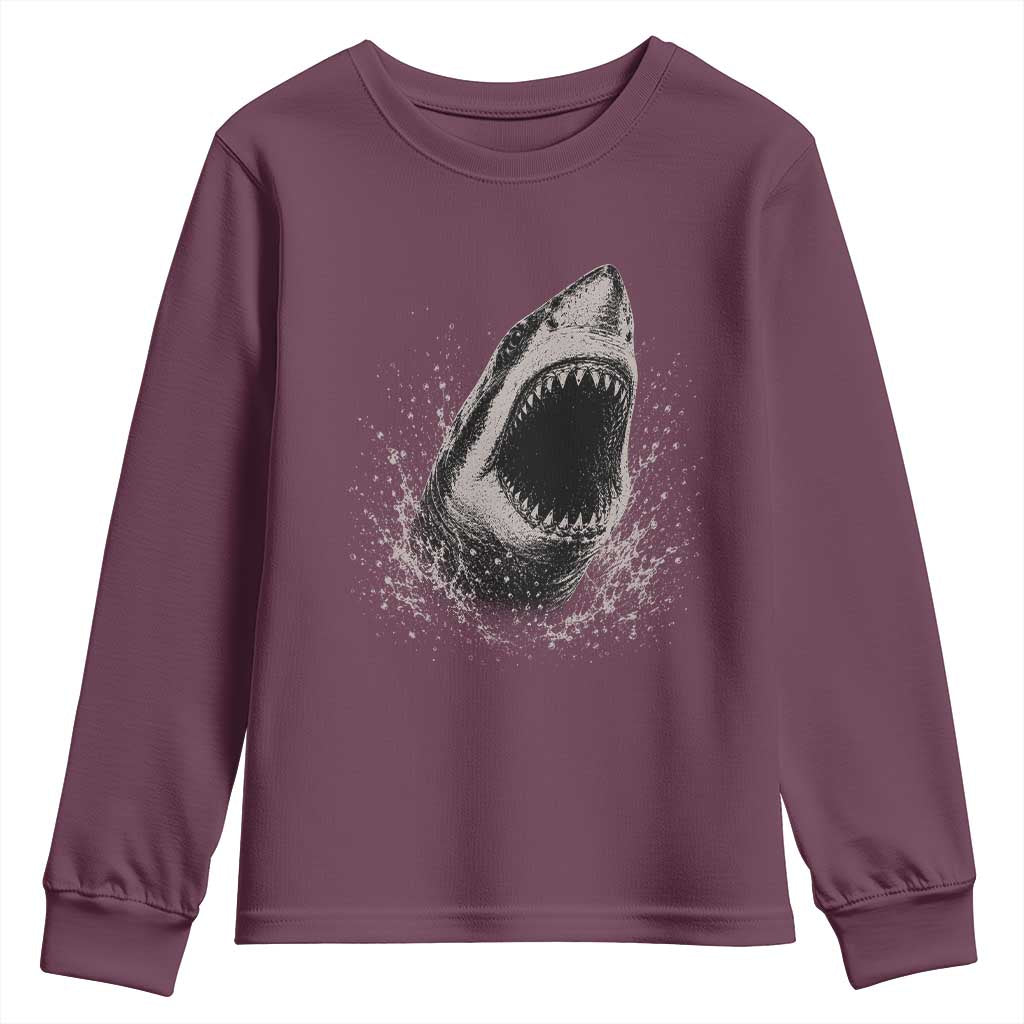 Vintage Great White Shark Jaw Graphic Youth Sweatshirt Marine Life Gifts
