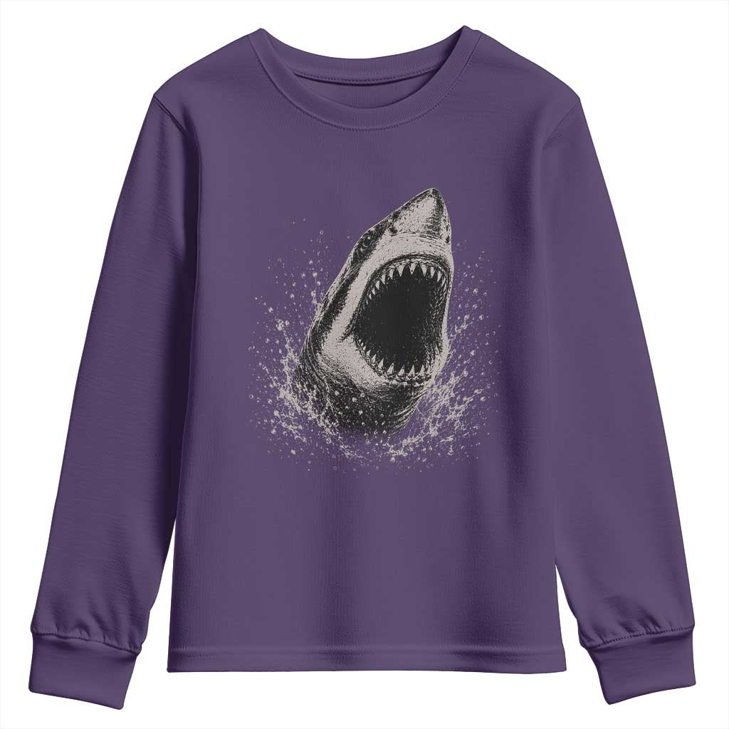 Vintage Great White Shark Jaw Graphic Youth Sweatshirt Marine Life Gifts