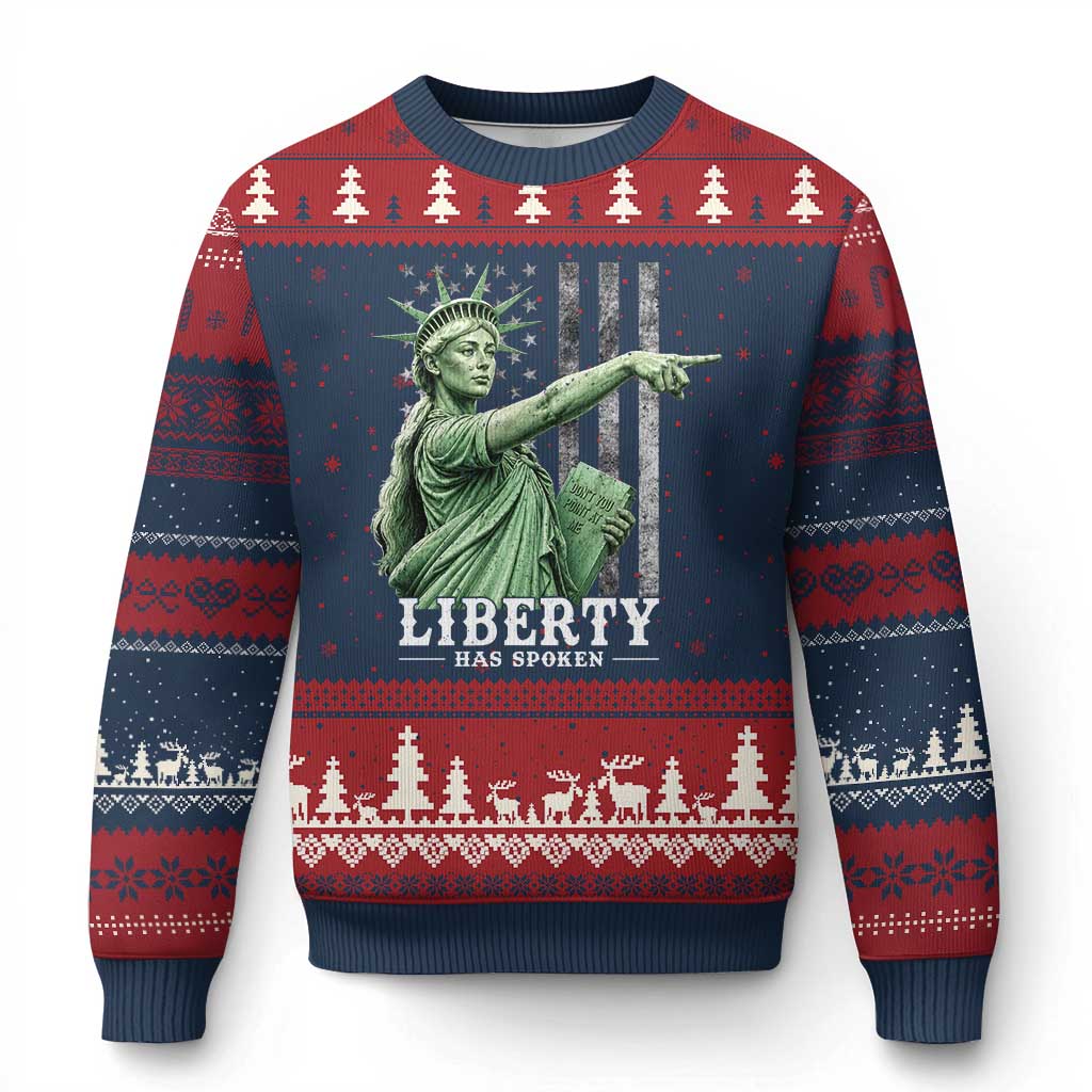 Liberty Has Spoken Ugly Christmas Sweater Funny Basketball Statue of Liberty Pointing Meme TS11 Navy Red Print Your Wear