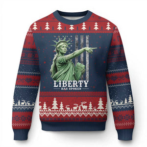 Liberty Has Spoken Ugly Christmas Sweater Funny Basketball Statue of Liberty Pointing Meme TS11 Navy Red Print Your Wear