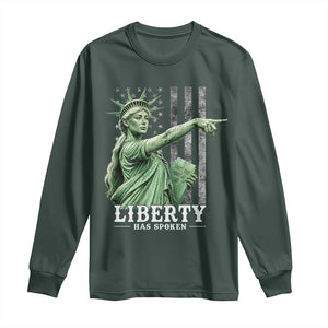 Liberty Has Spoken Long Sleeve Shirt Funny Basketball Statue of Liberty Pointing Meme TS11 Dark Forest Green Print Your Wear