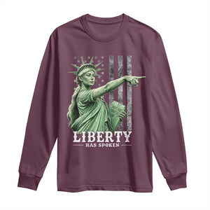 Liberty Has Spoken Long Sleeve Shirt Funny Basketball Statue of Liberty Pointing Meme TS11 Maroon Print Your Wear