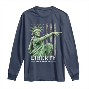 Liberty Has Spoken Long Sleeve Shirt Funny Basketball Statue of Liberty Pointing Meme TS11 Navy Print Your Wear