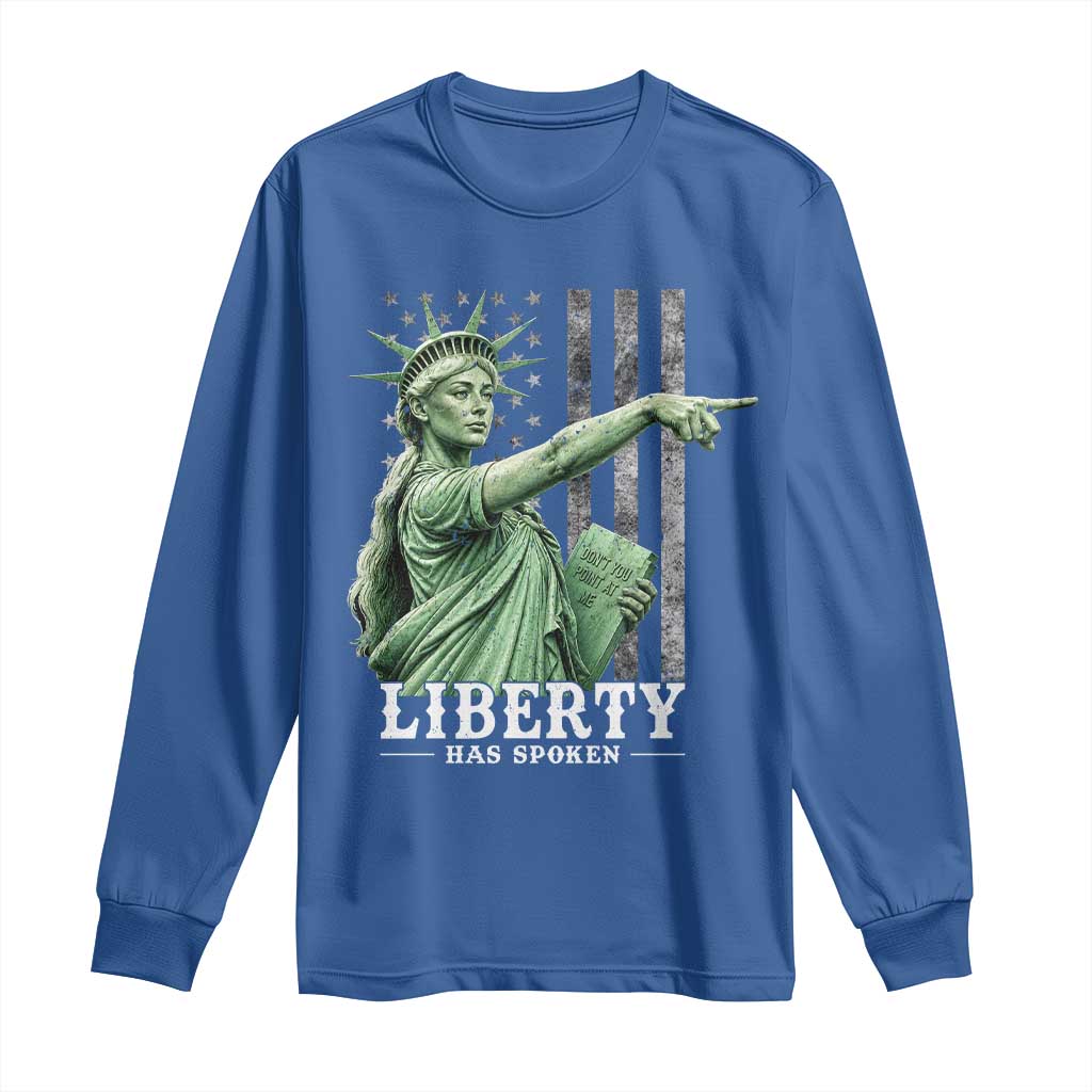 Liberty Has Spoken Long Sleeve Shirt Funny Basketball Statue of Liberty Pointing Meme TS11 Royal Blue Print Your Wear