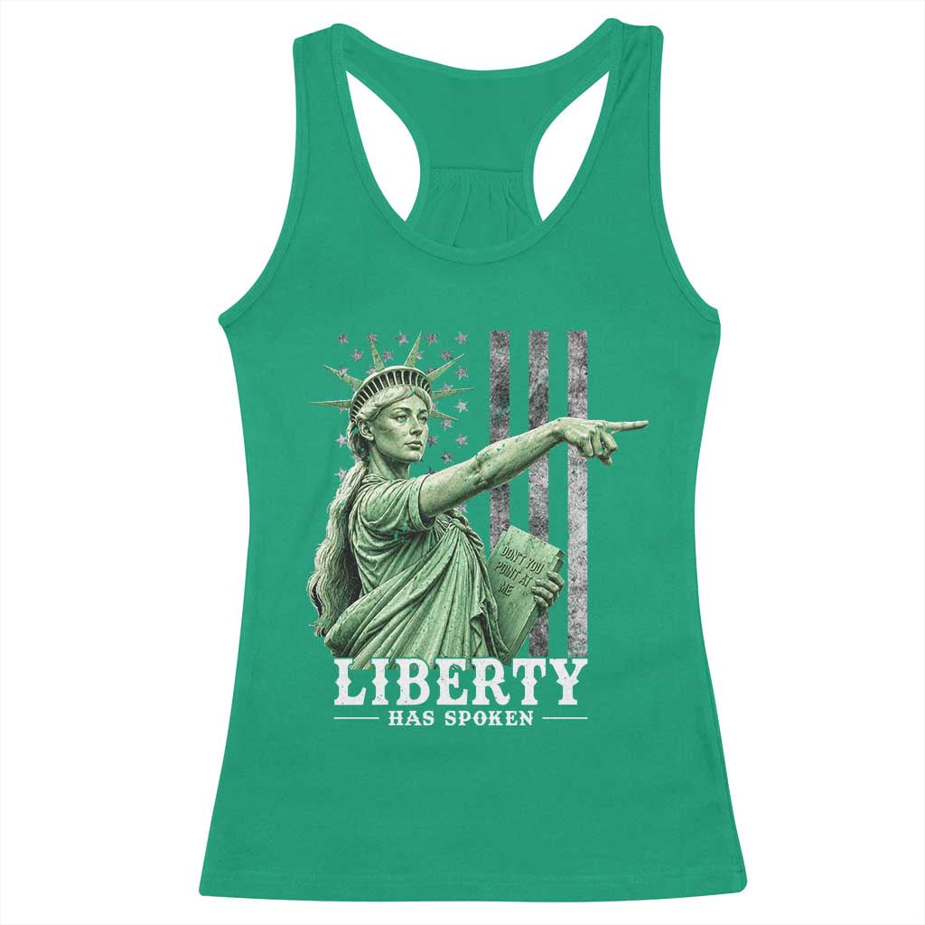 Liberty Has Spoken Racerback Tank Top Funny Basketball Statue of Liberty Pointing Meme TS11 Irish Green Print Your Wear