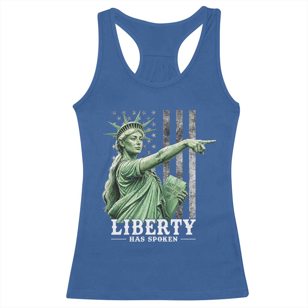 Liberty Has Spoken Racerback Tank Top Funny Basketball Statue of Liberty Pointing Meme TS11 Royal Blue Print Your Wear