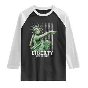 Liberty Has Spoken Raglan Shirt Funny Basketball Statue of Liberty Pointing Meme TS11 Black White Print Your Wear