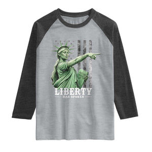 Liberty Has Spoken Raglan Shirt Funny Basketball Statue of Liberty Pointing Meme TS11 Heather Gray Heather Charcoal Print Your Wear