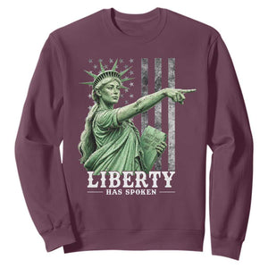 Liberty Has Spoken Sweatshirt Funny Basketball Statue of Liberty Pointing Meme TS11 Maroon Print Your Wear